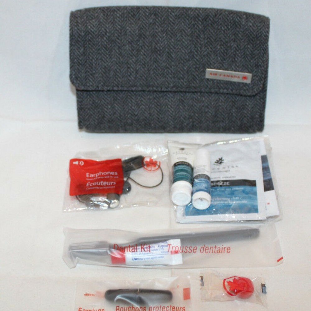 Air Canada Business Class Tweed In Flight Travel Amenity Bag Pouch Grey Red 🆕